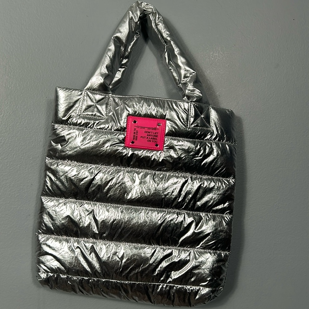 Justice Metallic Tote Bag with pink lining
